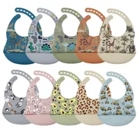New Arrival silicone baby bibs silicon printing newborn bib feeding burp cloth avocado zoo tractor printing tableware 1