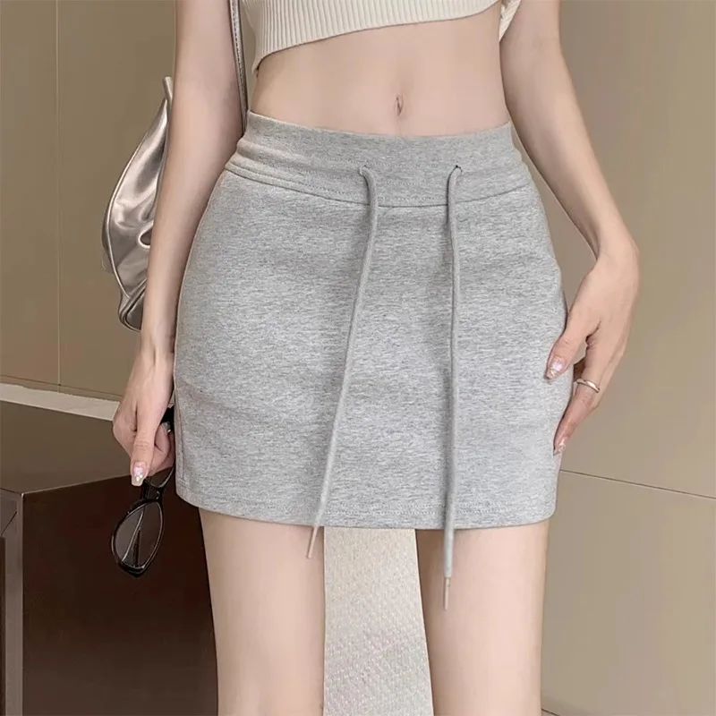 Grauer Sport-Kurzrock, blendfrei, für Damen, Sommer, hohe Taille, Hüftumarmungsrock, kurzer A-Linien-Rock, Hose und Rock, bequem