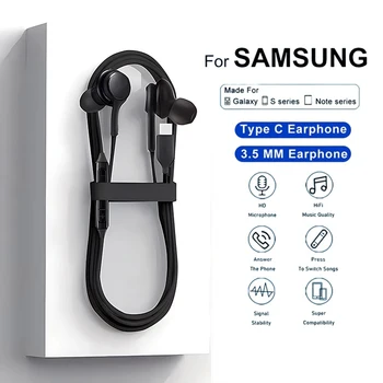 Fone de ouvido com fio tipo C para Samsung, fones de ouvido originais, Galaxy S23, S21, S22 Ultra, Plus, 3,5mm, A54, A34, A53, A53, A53, Acessórios 1