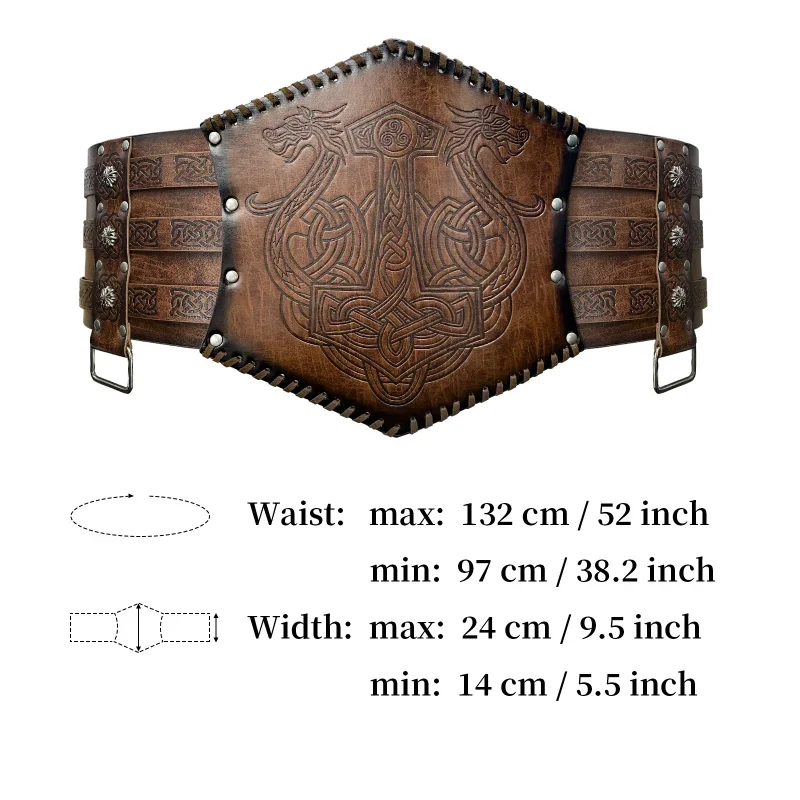 Vikings Belt Wide PU Leather Medieval Larp Costume Armor Kit Accessory Heavy Belt Celtic Halloween Emboss Waistband For Adult