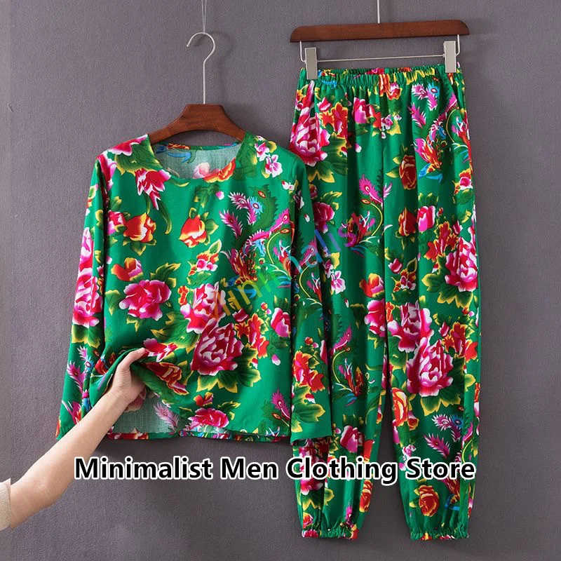 2024 Fashion Men's Tracksuit Set Northeast Large Flower Jogger Sports Casual Long Sleeves T shirts+Long Pants Suit Men Clothing
