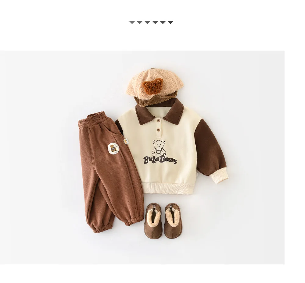 Description Picture 4 of item2025 Winter New Baby Long Sleeve Fleece Sweatshirt Bear Print Toddler Boy Girl Plus Velvet Thick Lapel Tops Infant Warm Pullover