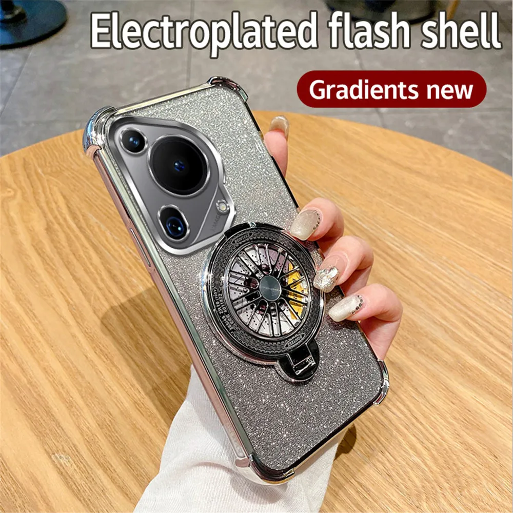Luxury Glitter Plating Shockproof Phone Case with Spinner Stand Holder