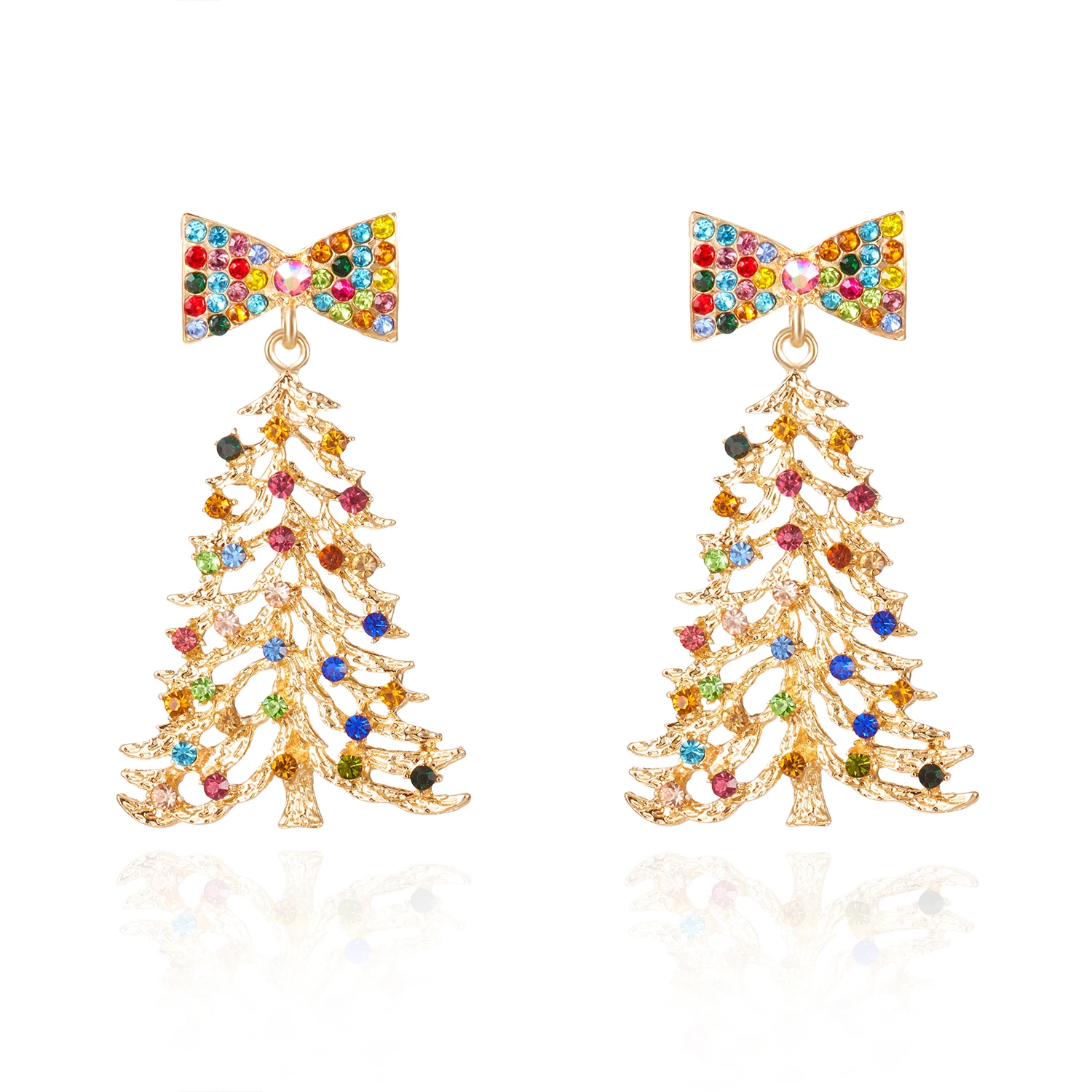 Weihnachten Damen Creolen-Set mit funkelndem Kristall-Zirkon-Baum-Anhänger, Neujahr, Party, Schmuck, Geschenk – Detail 4