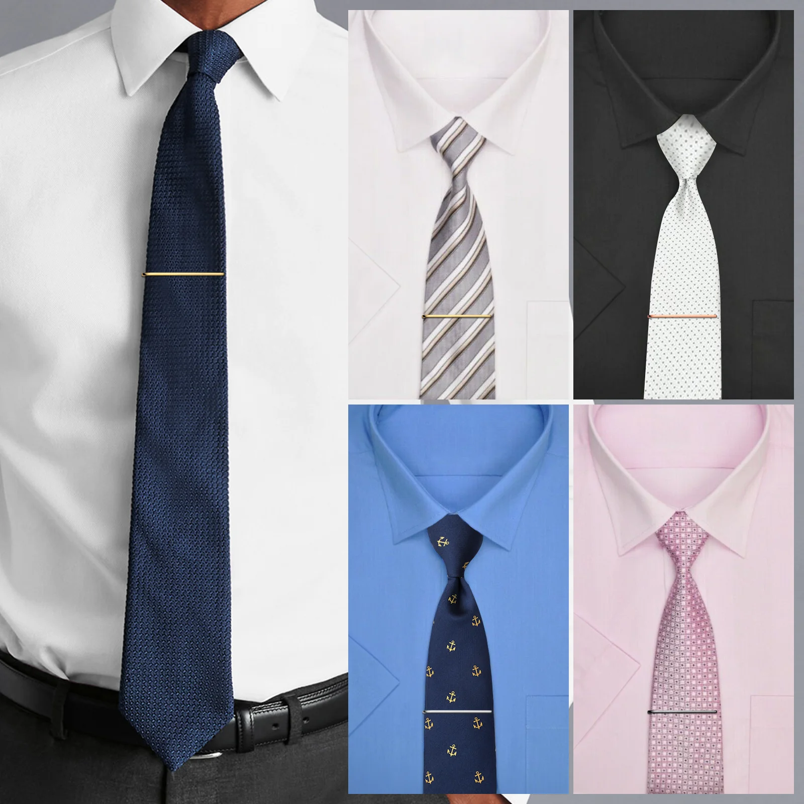Asienice Set 4 Fermacravatta Uomo Argento - Sottili E Resistenti Per Matrimoni E Business