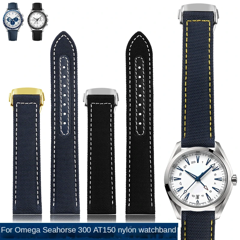 

For Omega Seamaster 300 Fabric Leather AQUA TERRA 150 cupuncture needle captain Woven Nylon Canvas Watch Blue Strap 19mm 20mm