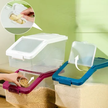 곤충 방지 습기 방지 쌀 보관 상자, 곡물 밀봉 항아리 시리얼 버킷, 애완 동물 식품 용기 시리얼 디펜서, 10kg 상품 이미지