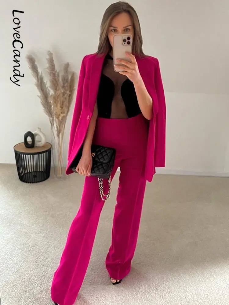 

Fashion Women Solid Minimalist Belt Style Casual Sets Elegant Notched Neck Long Sleeve Outfits Chic Commuter Office Female Suits