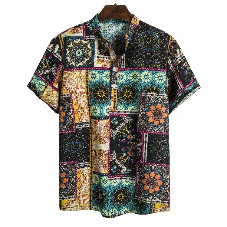 Full Print Colourful Bohemia African Graphic Shirts For Men Summer Mens Short Sleeve Casual Lapel Blouse Beach Shirts Tops