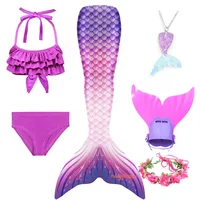 Kids Swimsuit Cosplay Costume for Swimming Beach Party Dress Girls Swimmable Mermaid Tails With Monofin Fin Children Bikini Set 2