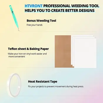HTVRONT 52 Pcs Heat Press Supplies Accessories for Beginners Cricut Clothing T-shirt Printing DIY Include HTV Sublimation Paper 5