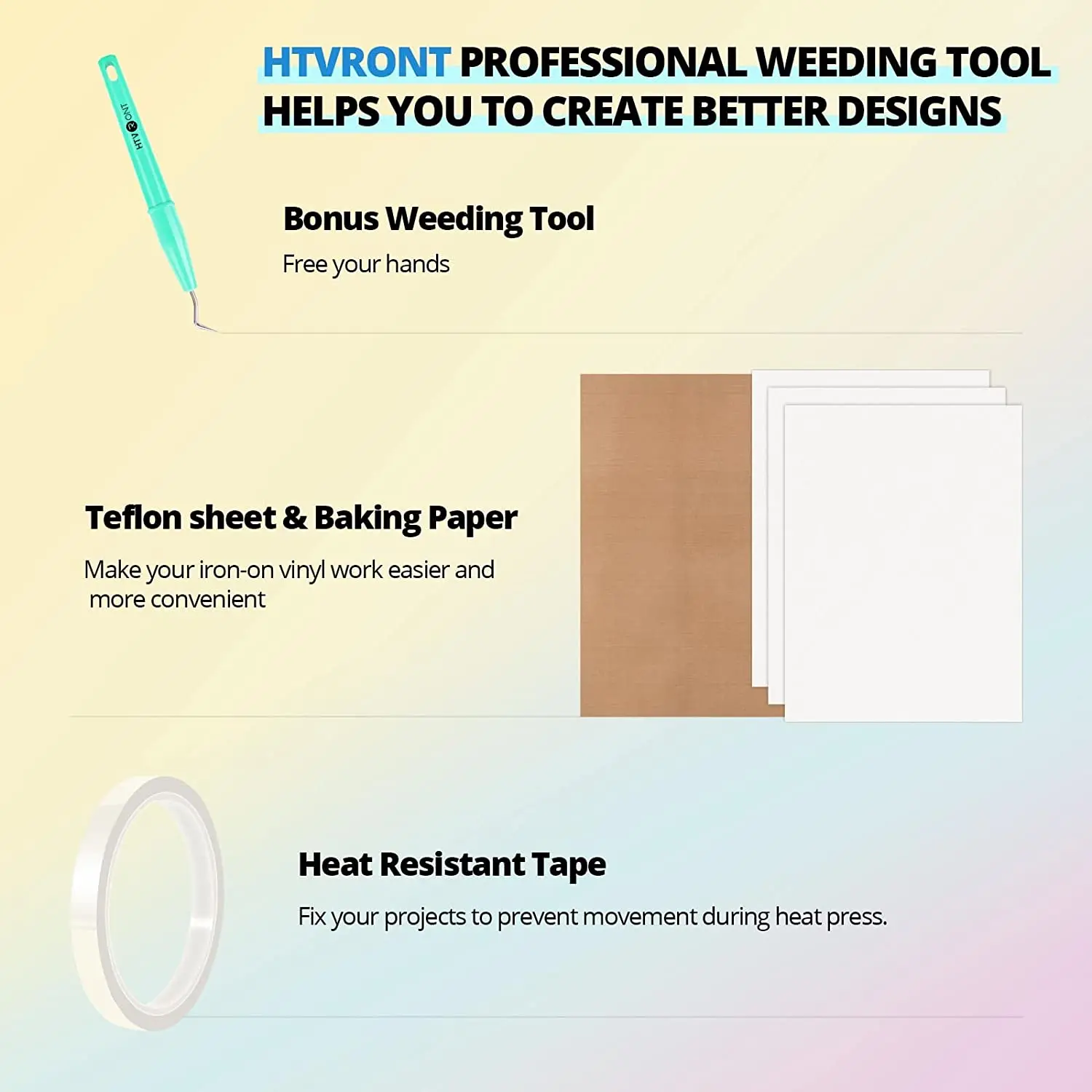 HTVRONT 52pcs Heat Press Accessories for Beginners Cricut Clothing T-shirt Printing DIY HTV Sublimation Paper Pad Kits 5