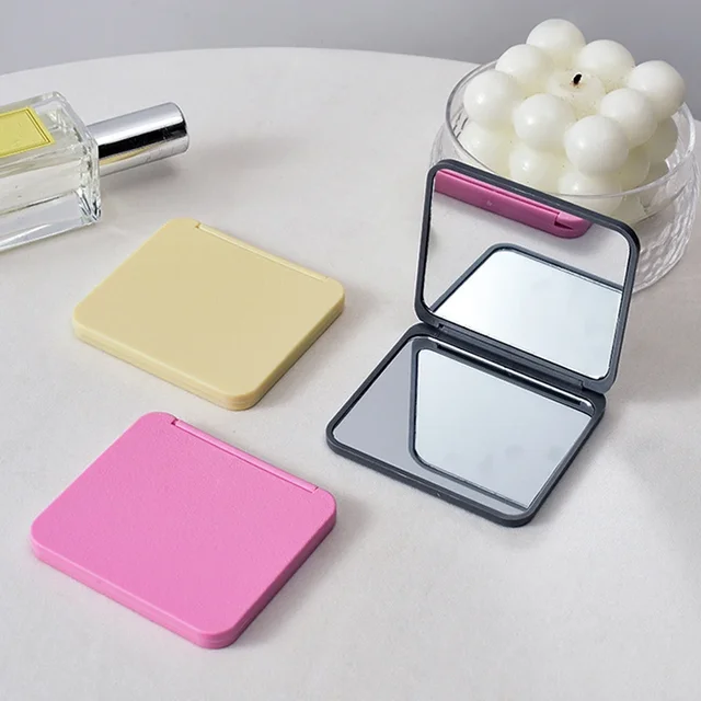 Specchio per trucco a 2 facce quadrato portatile carino regalo per ragazza mini specchio tascabile specchio per trucco bifacciale compatto colori multipli 5