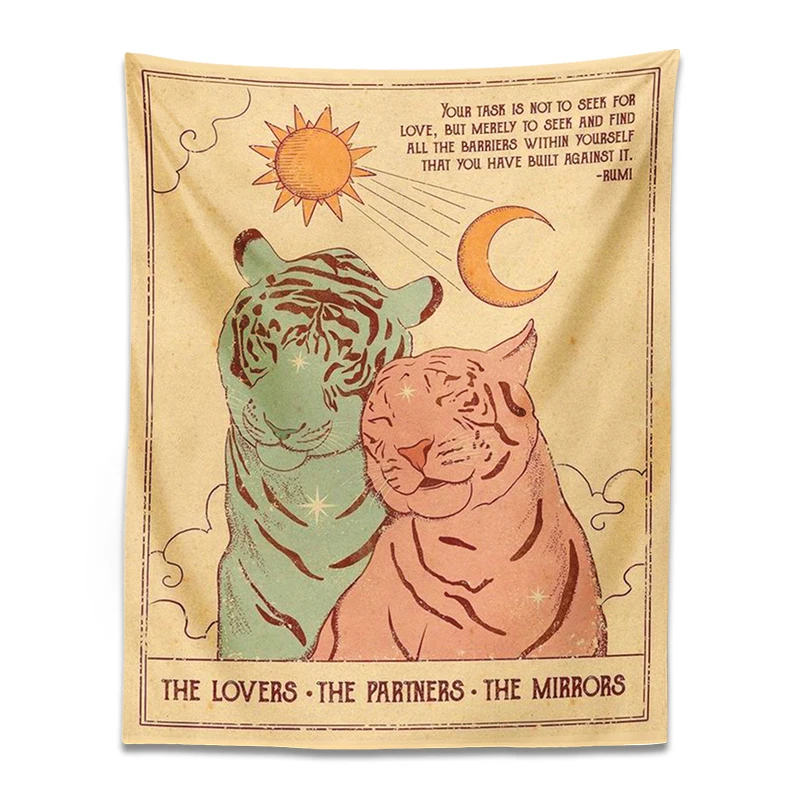 Tarot sun moon Tapestry Wall Hanging Tiger Vintage the loves partners mirrors Decoration Hippie Mattress Dorm Room Decor gift