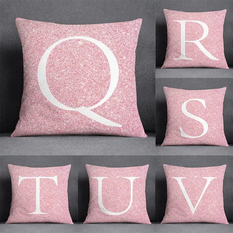 

Pink 26 English Letters Floral Print Pillow Home Decoration Car Sofa Cushion Cover