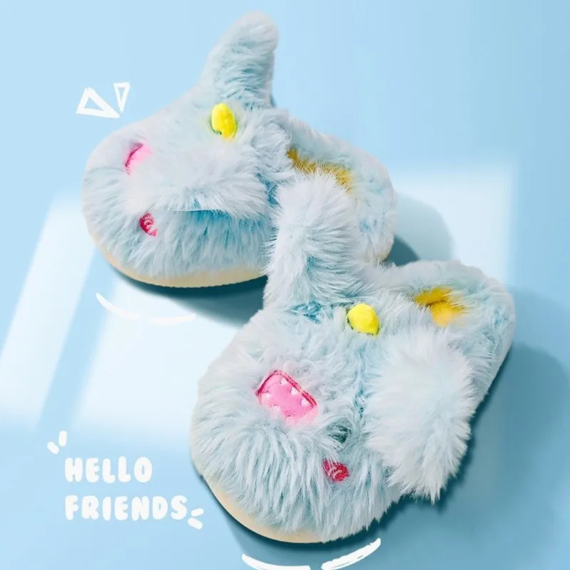 

2023Winter Warm Cartoon Plush Cotton Slides Home Flats Shoe Girls Cute Furry Slippers Women Soft Fluffy Indoor Non-slip Slippers