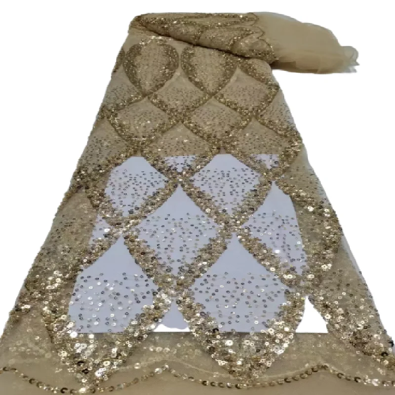 

African Sequins Lace Fabric 2022 High Quality Lace French Lace Fabric Nigerian Lace Fabrics For Wedding Dress Sewing Gold