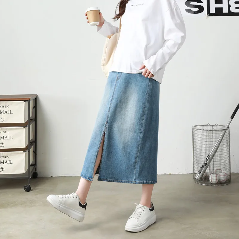 새로운 임산부의 하프 데님 스커트, 고품질 탄성 여름 우아한 하이 웨스트 출산 여성 드레스