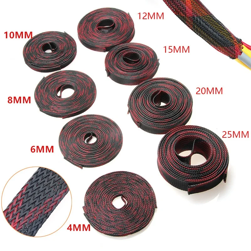 10m 6/8/10/12/15mm Length Black Wire Protecting PET Nylon Braided Cable Sleeve 