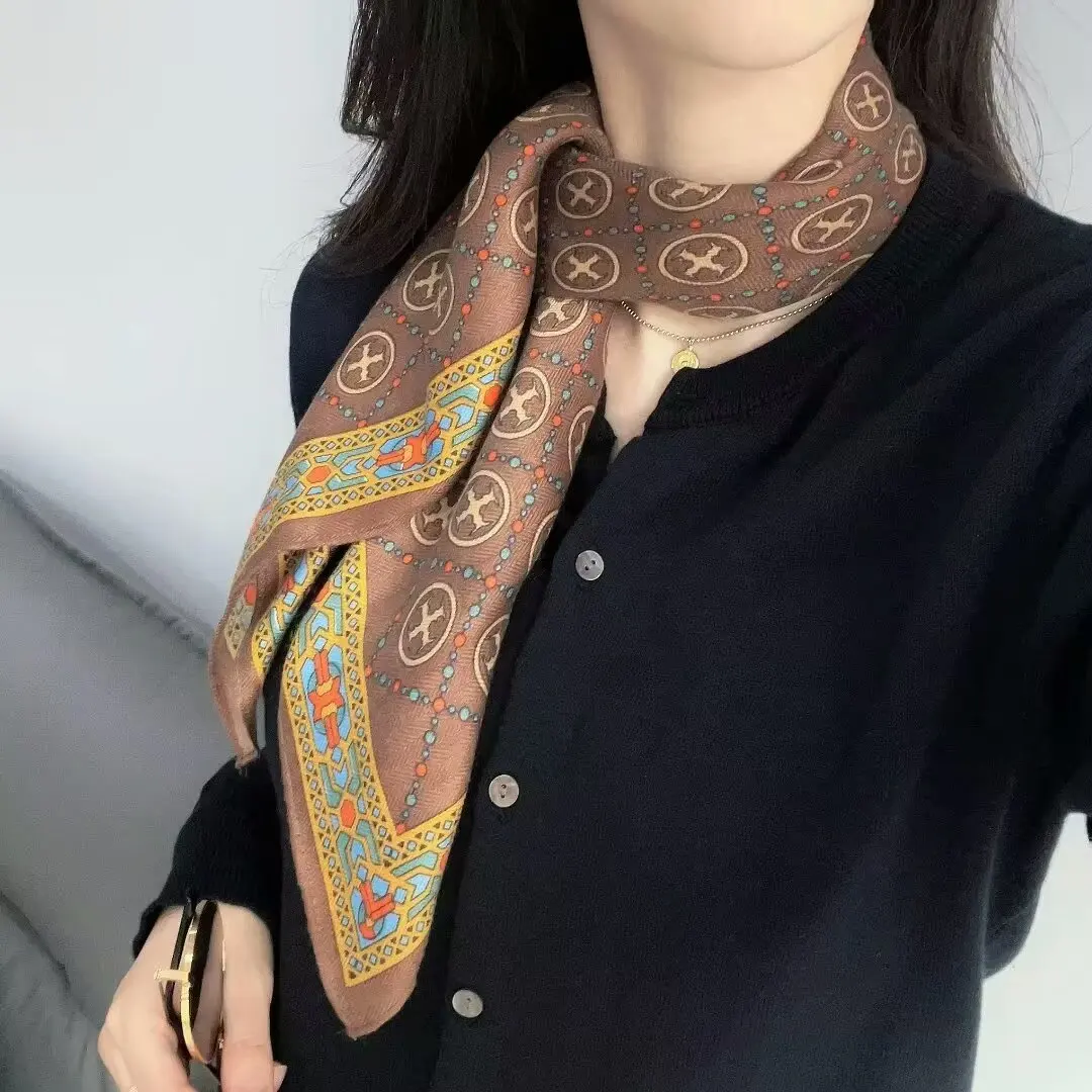 Luxury Animals Floral Print 70cm Cotton Velvet Square Scarf for Women Soft Neckerchief Lady Hijab Neck Tie Hair Headbands printed scarf square scarf
