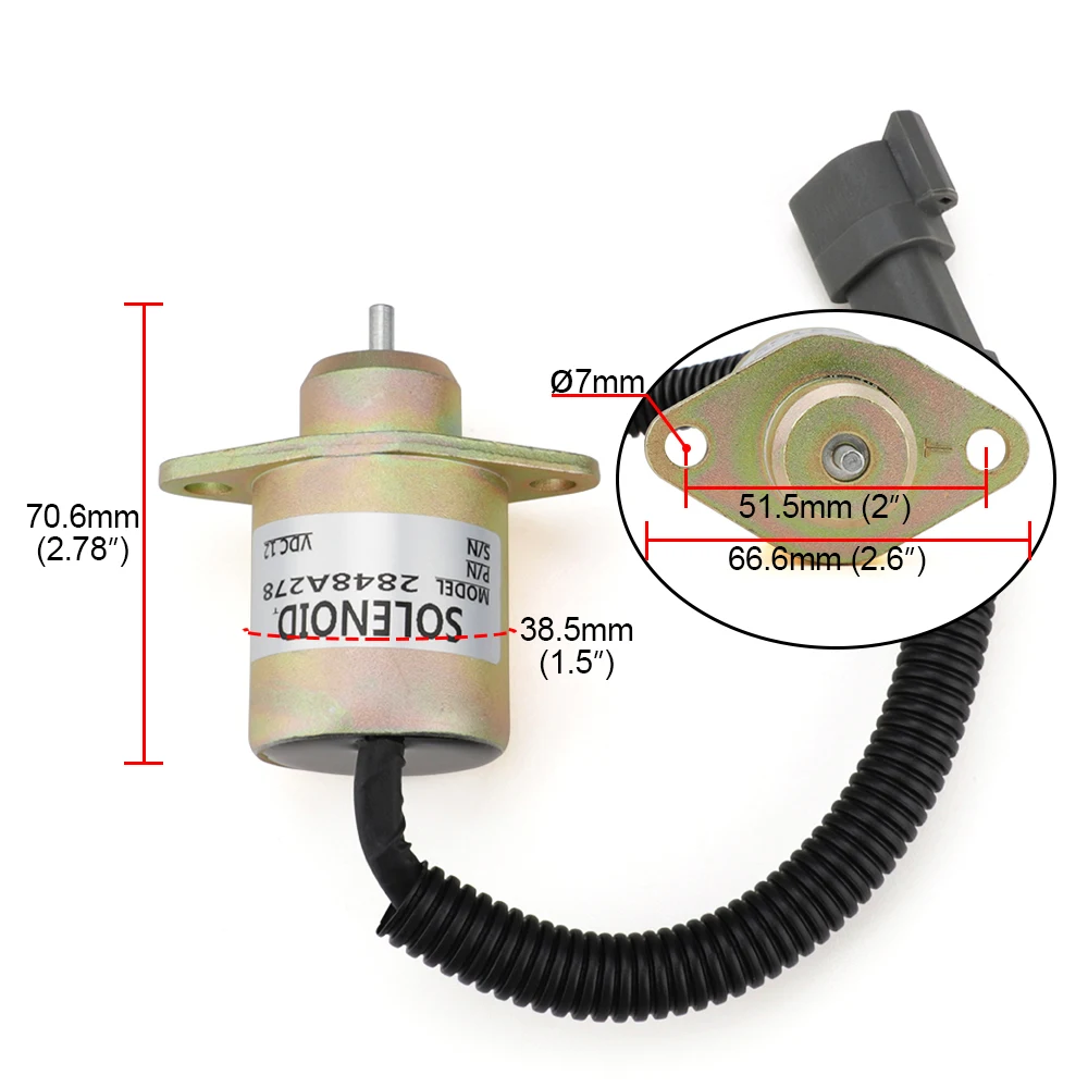 2848A278 Fuel Shutoff Valve Shut Off Solenoid Valve 12V For Caterpillar 246 216 226 Perkins UB704 Engine