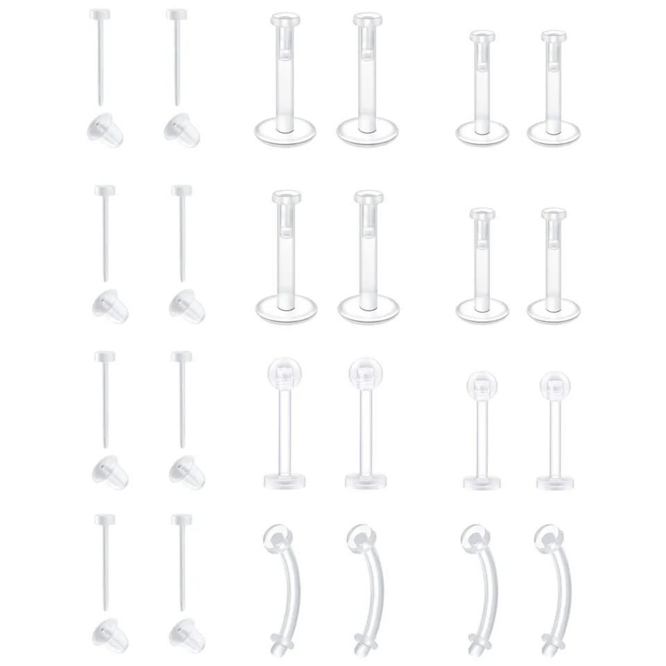 16 Gauge Piercing Jewelry 4PCS Bioplastic Clear Curved Barbell Retainers 16 Gauge - Tragus, Lobe, Eyebrow Piercing Jewelry, 8mm & 10mm Clear Piercing Retainer