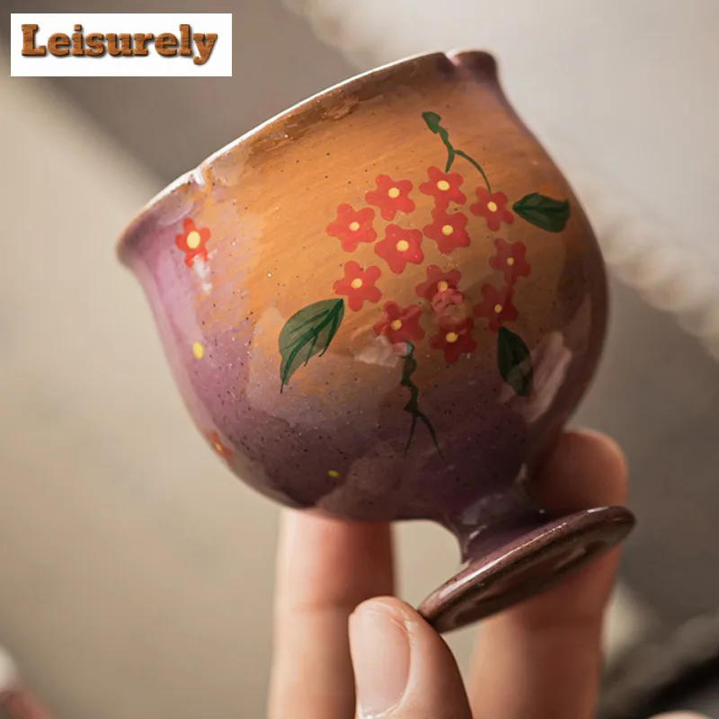 50ml Powder Yin Hand-painted Small Flower Teacup Traditional Tea Bowl Single Cups Tea-tasting Fragrance Cup Jianzhan Master Cups