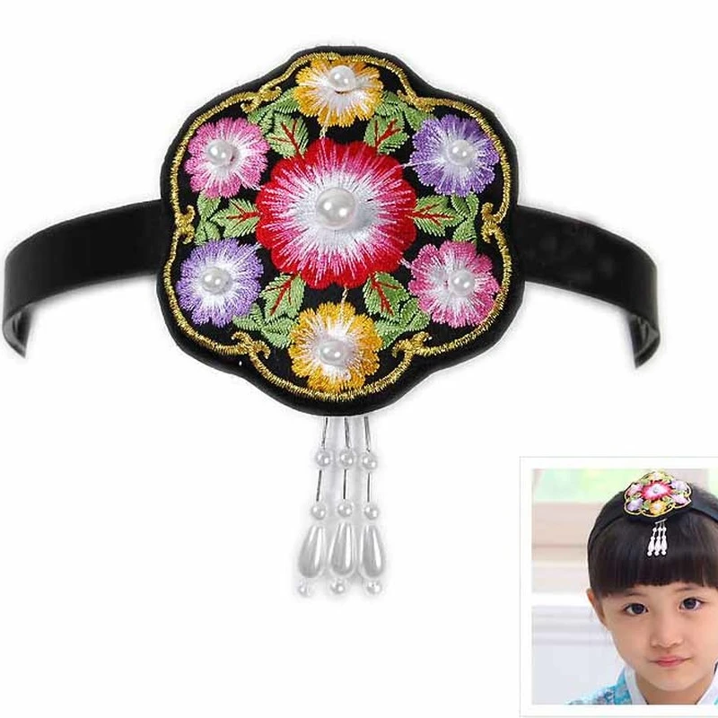 Women Hanbok Headdress Headband Beaded Ethnic Children Hanbok Headband Classical Retro Traditional Ladies Hair Accessories british retro kids leather shoes children loafers slip on soft leather kids flats fashion design candy for toddlers big girls