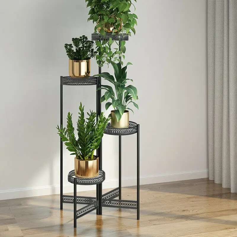 3/4 Tier Iron Metal Plant Stand Indoor Outdoor Foldable Flower Stand Rack for Home Garden Patio