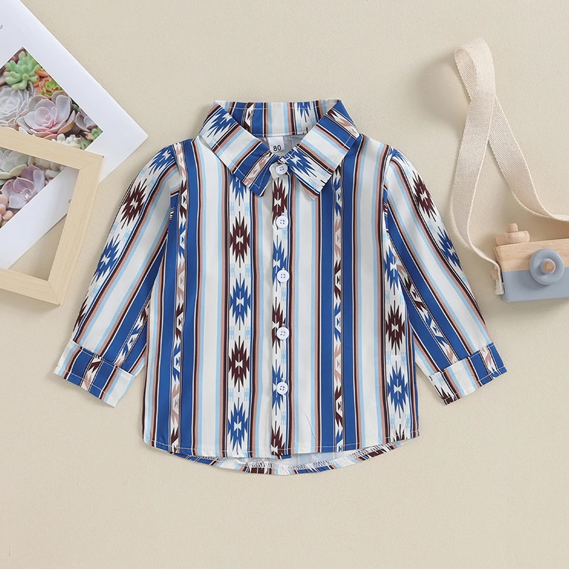 

Kids Boys Shirts Western Style Print Long Sleeve Turn-Down Collar Buttons Toddler Clothes Blouses Fall Winter Casual Tops