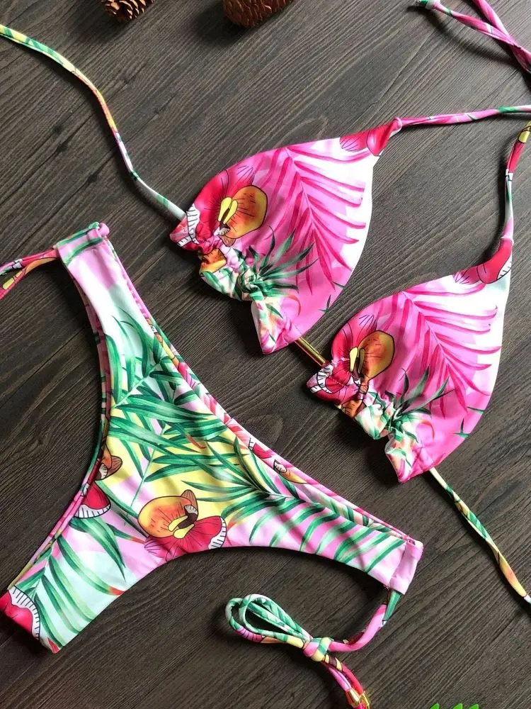 2022 Sexy Print Bikini Women Swimwear Halter Push Up Swimsuit Bandage Bikini Set Brazilian Bathing Suit Beach Wear Swimming Suit