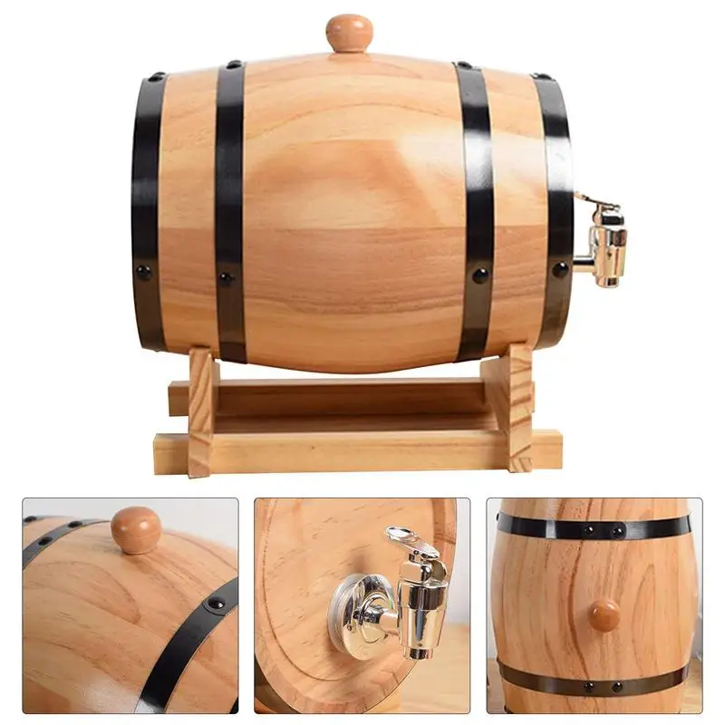 Wooden Barrel Vintage Oak Beer Brewing Equipment Wood Barrel Drink Dispenser With Faucet For Fine Wine Home Kitchen Supplies wine making tool wine barrel beer making tool