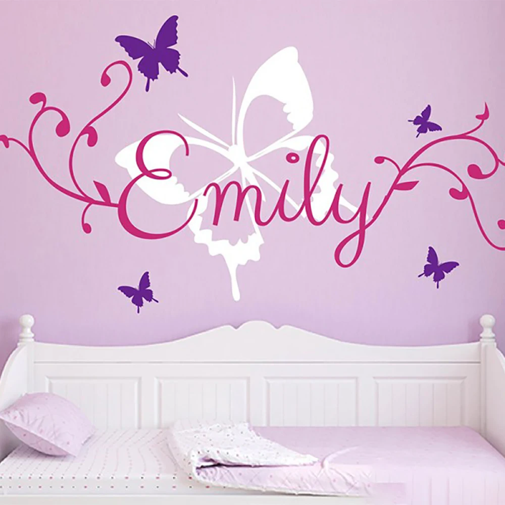 

DECALYANG Girls room background wall vinyl color butterfly personalized name decal decoration room decor P-19
