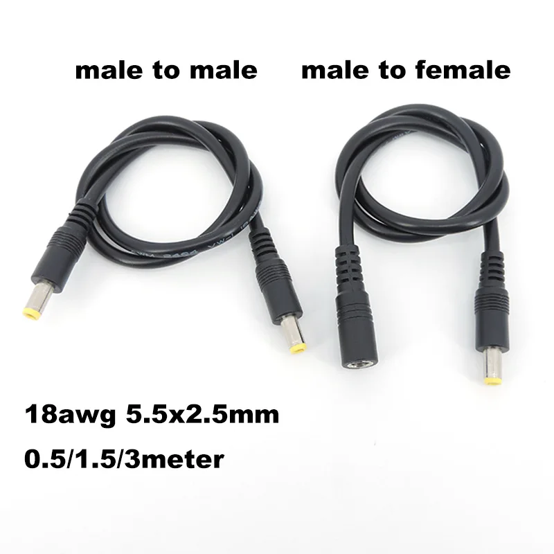 0.5/3/1.5m DC male to male female power supply connector Extension Cable 18awg wire Adapter 19v 24v for strip camera 5.5X2.5mm c