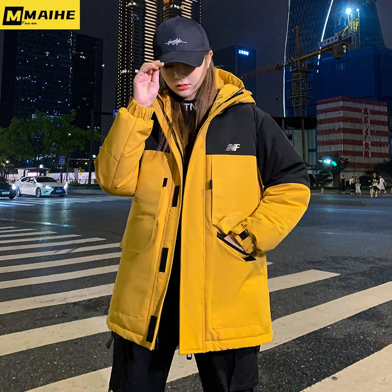 -30 long down jacket men's and women's winter clothing hooded windproof white duck down cargo bread coat men's travel ski jacket