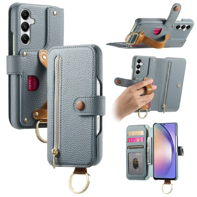 Deluxe Flip Leather Wallet Phone Case with Card Holder and Strap