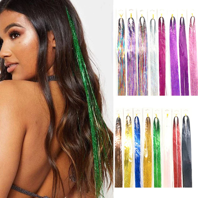 

Sparkle Hair Tinsel Rainbow Colored Strands Girls Headwear Hairbinge Hair Laser False Hair Extensions Decor Glitter Strips