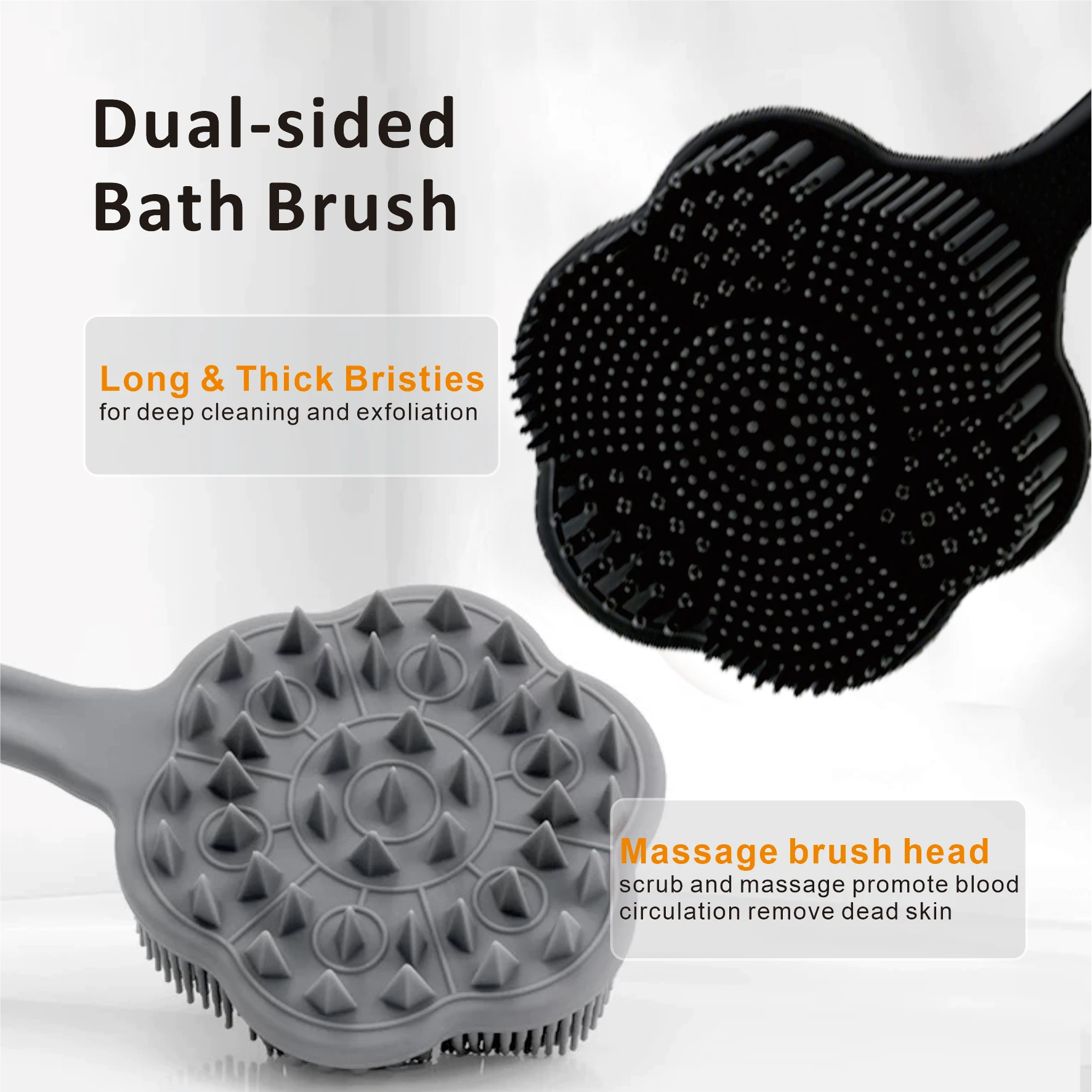 Enhanced Silicone Back Scrubber with Long Handle - Dual-Sided Exfoliating & Massage Shower Brush