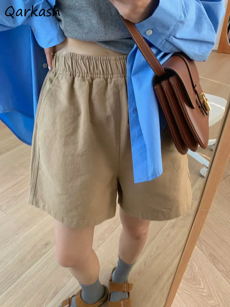 

Baggy Shorts Women Vintage Solid All-match Personality Summer Japanese Style Elastic Waist Casual Harajuku Teens Basic Fashion