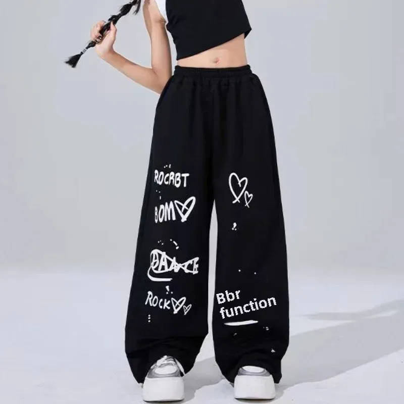 High Waist Drawstring Loose Hip Hop Dance Sports Pants Women's Style Jazz Dancing Trousers Casual Skateboard Long Pants