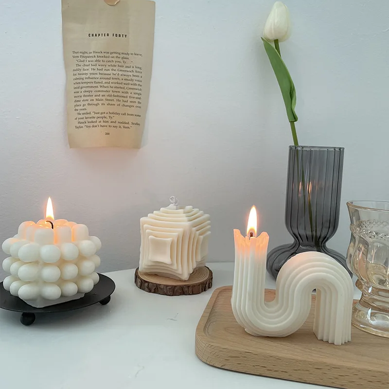 Velas de aromaterapia de cera geométrica en forma de U, cubo, decoración del hogar, accesorios para fotos, simplicidad atmosférica, vela perfumada de cera DIY - 100 cosas bonitas para la casa