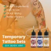 Temporary Tattoo Kit with 7 Bottles of Mixed Color Paste and 6 Stencil Designs, -Easy-to-Use Henna Semi-Permanent Tattoo Set 6