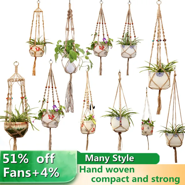 1Db Kézzel Készített Virág/Edény Függő Kosarak Makrame Növényi Fogas Virágcserepő Tartó Háló A Fali Dekoráció Megyei Kerti Kellékekhez