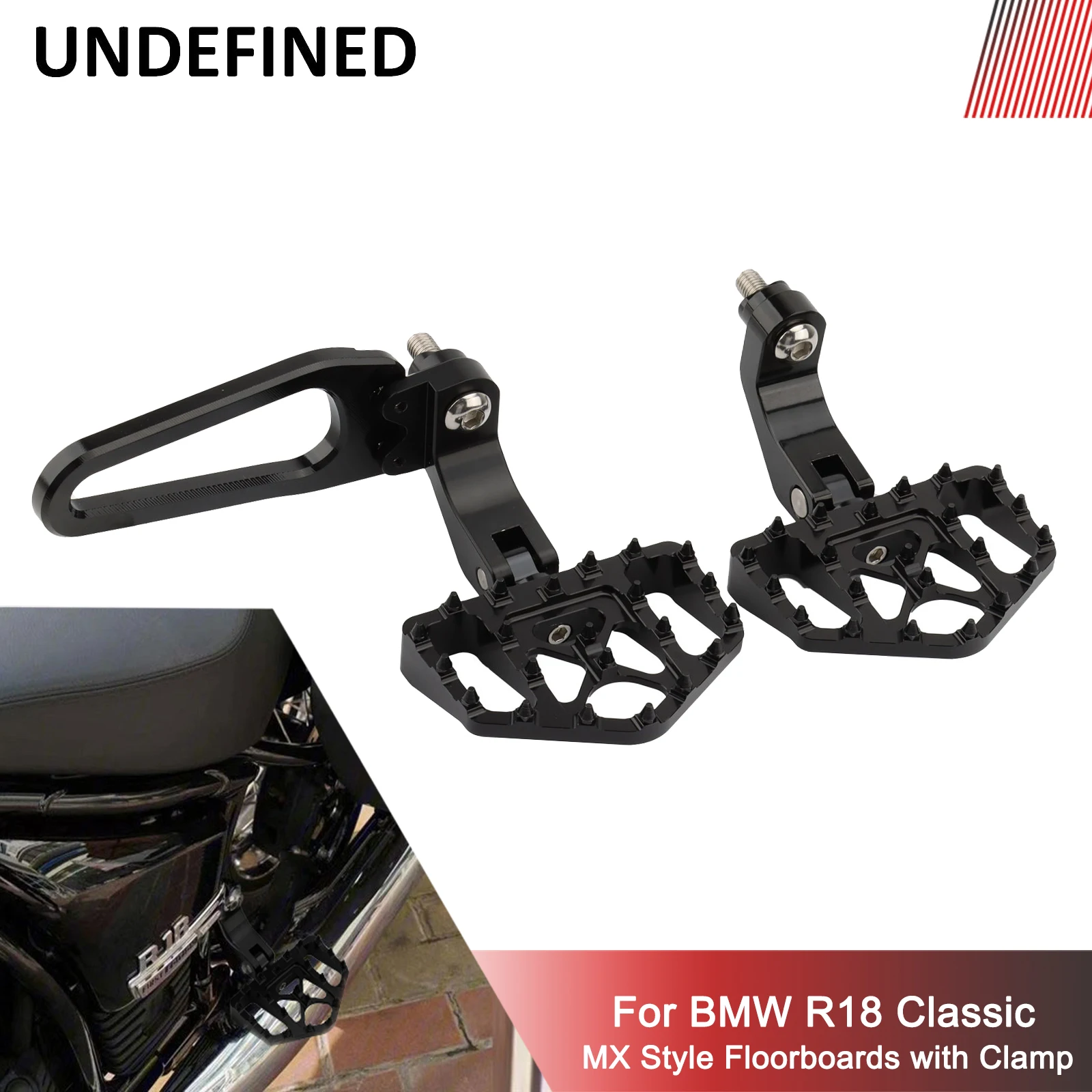 

MX Wide Floorboards For BMW R18 Classic Rear Foot Pegs Black Offroad Passenger Footrests Pedals Support Mount Kit W / Clamp