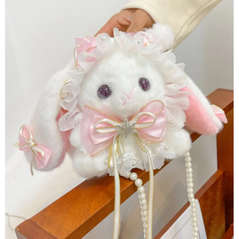 Furry Cute Lolita Shoulder Bag Rabbit Pearl Soft Crossbody Handbags For Women Casual High-Quality Messenger Versatile Luxury Y2k
