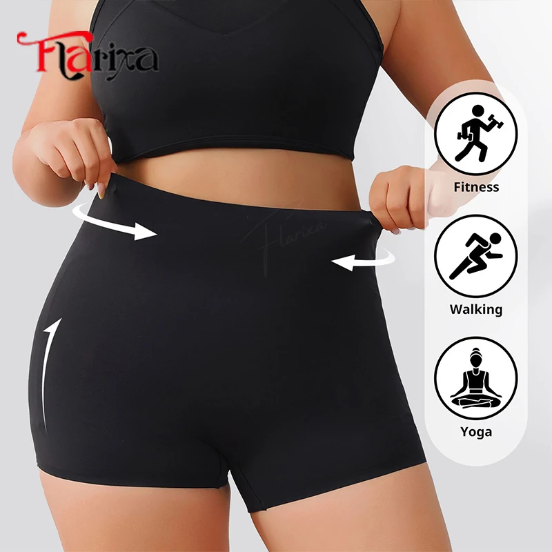 Flarixa Plus Size High Waist Safety Pants Women Under Skirt Boxers High Elastic Underwear Panties Anti Chafing Thighs Shorts