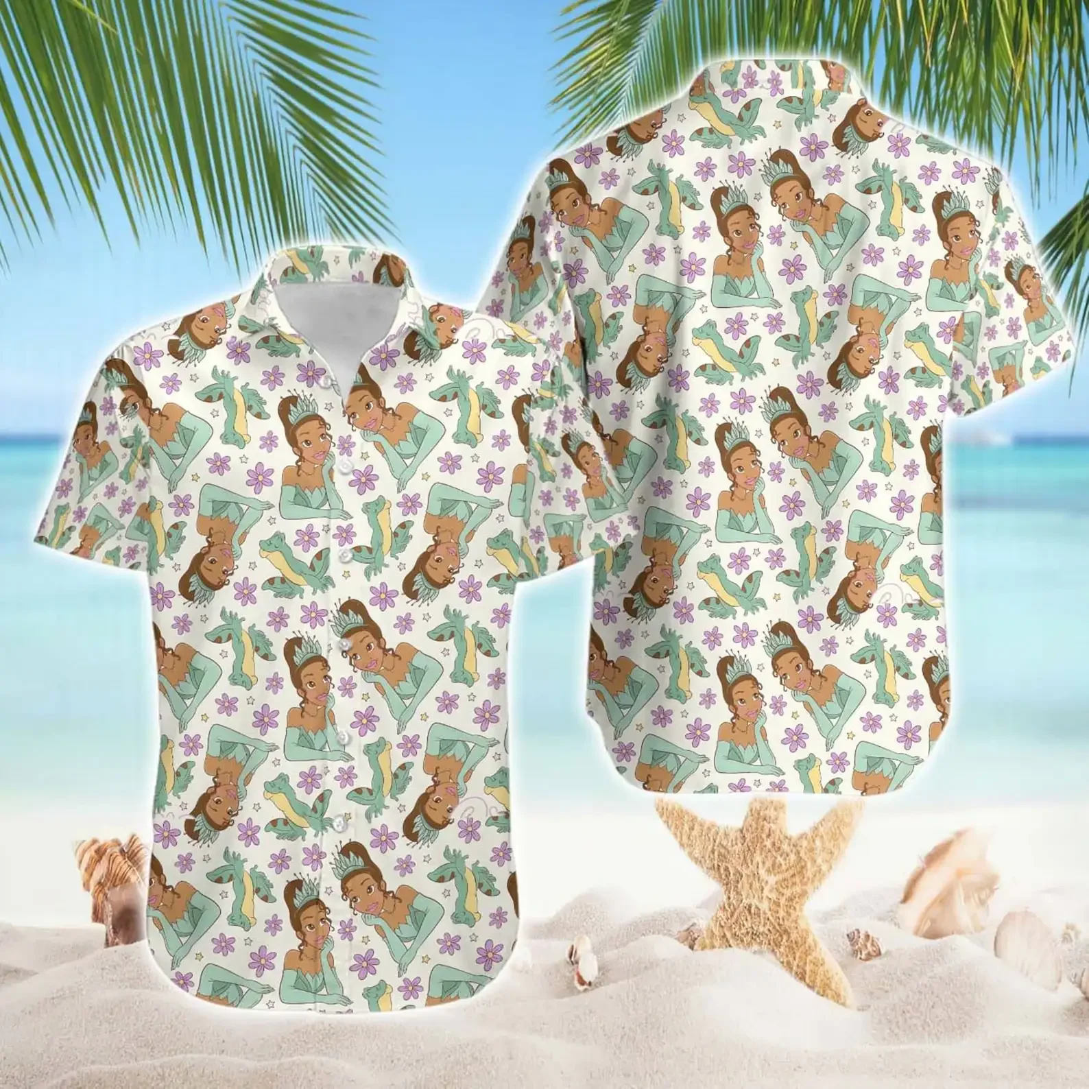 Disney Princess Tiana And The Frog Camicia Hawaiana Per Uomo Camicia Abbottonata Manica Corta Camicia Hawaiana Disney Camicia Casual Da Spiaggia