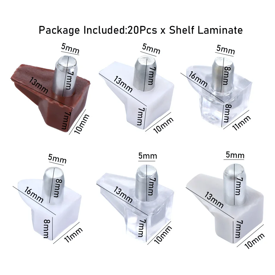 Shelf Bracket Shelf Studs Pegs with Metal Pin Shelves Support Seperator Fixed Cabinet Cupboard Wooden Furniture 20Pcs