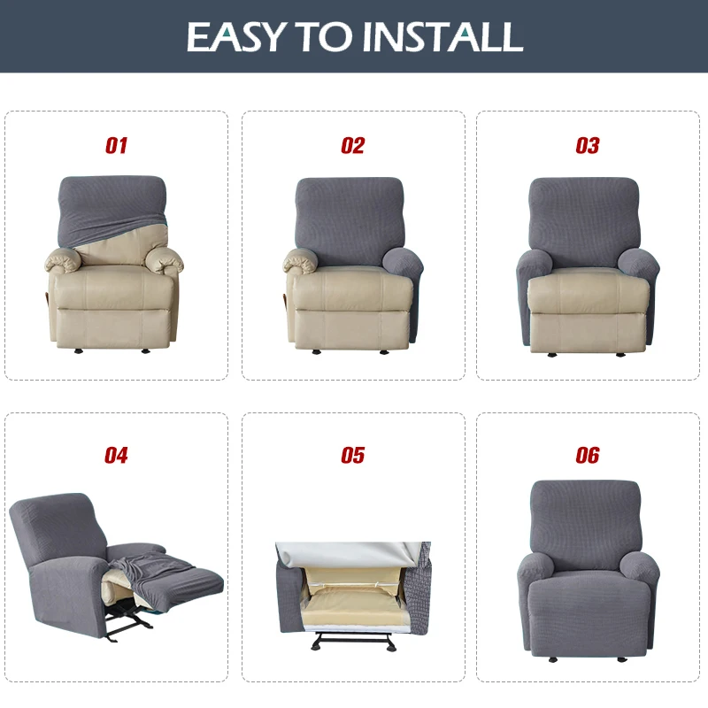 Recliner Sofa Cover Lazy Chair Solid Color Cushion Cover Sofa Cover 1/2/3/4 Seat Waterproof Leaf Texture Sofa 6