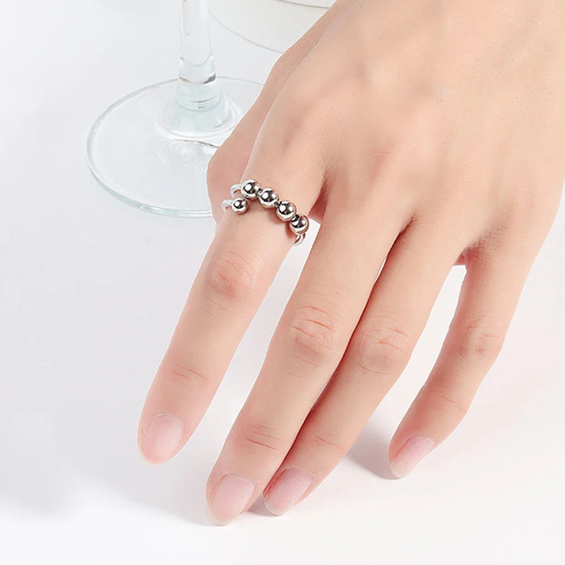 Ball Charms Fidget Spinner Adjustable Rings For Women Round Beads Anxiety Ring Girls Jewelry finger ring,jewelry accessories,adjustable rings,charm beads,fidget spinner ring